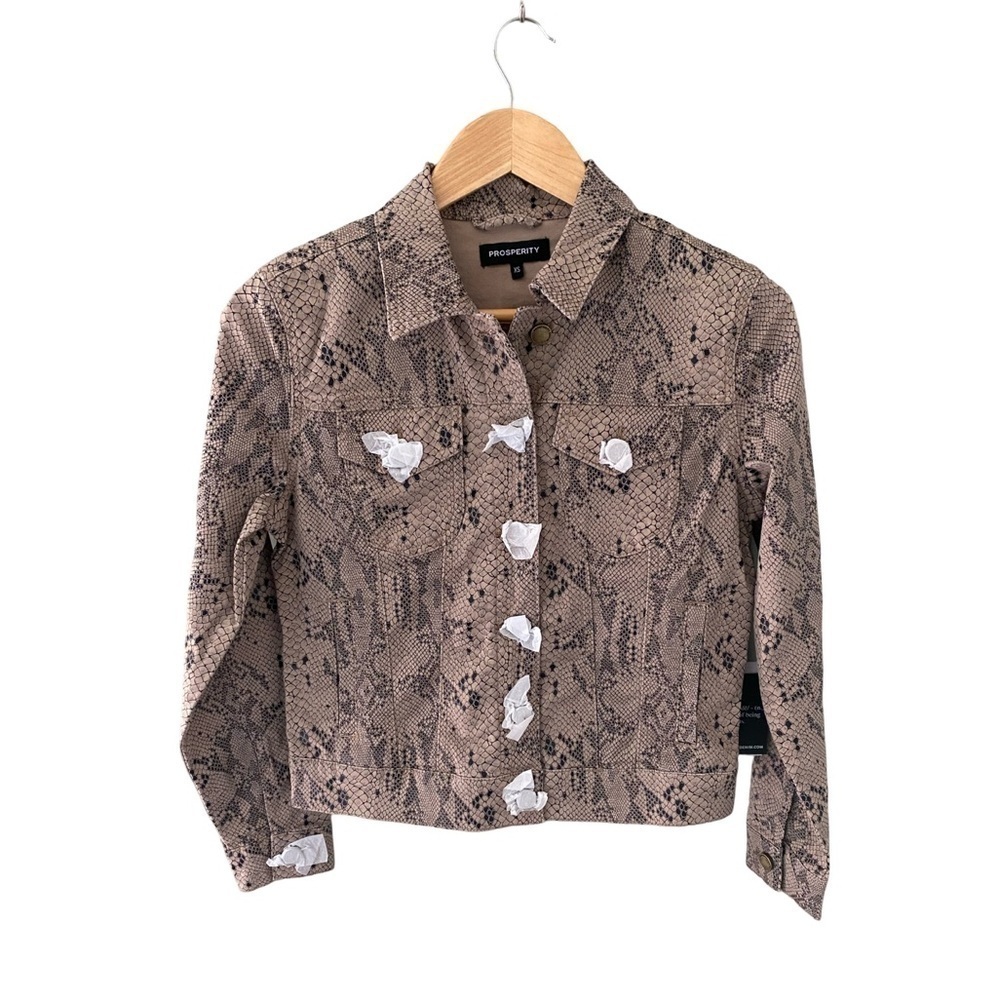 Prosperity Jolene Stretch Denim Jacket Snake Print NWT Size XS